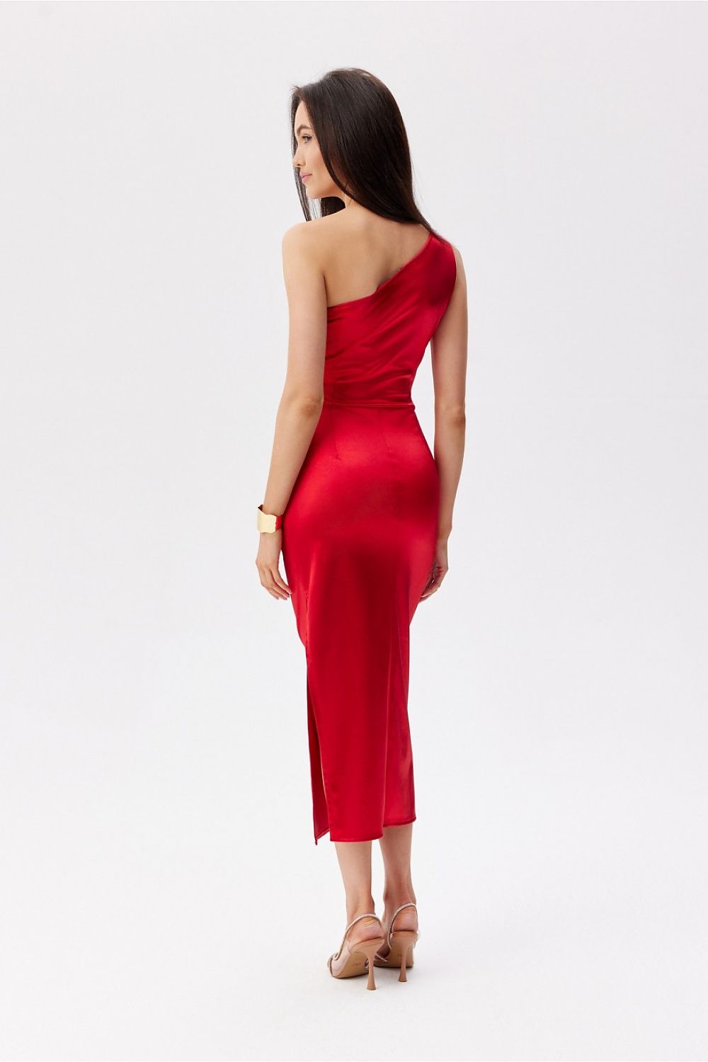 Roco Fashion Satin One-Shoulder Midi Dress