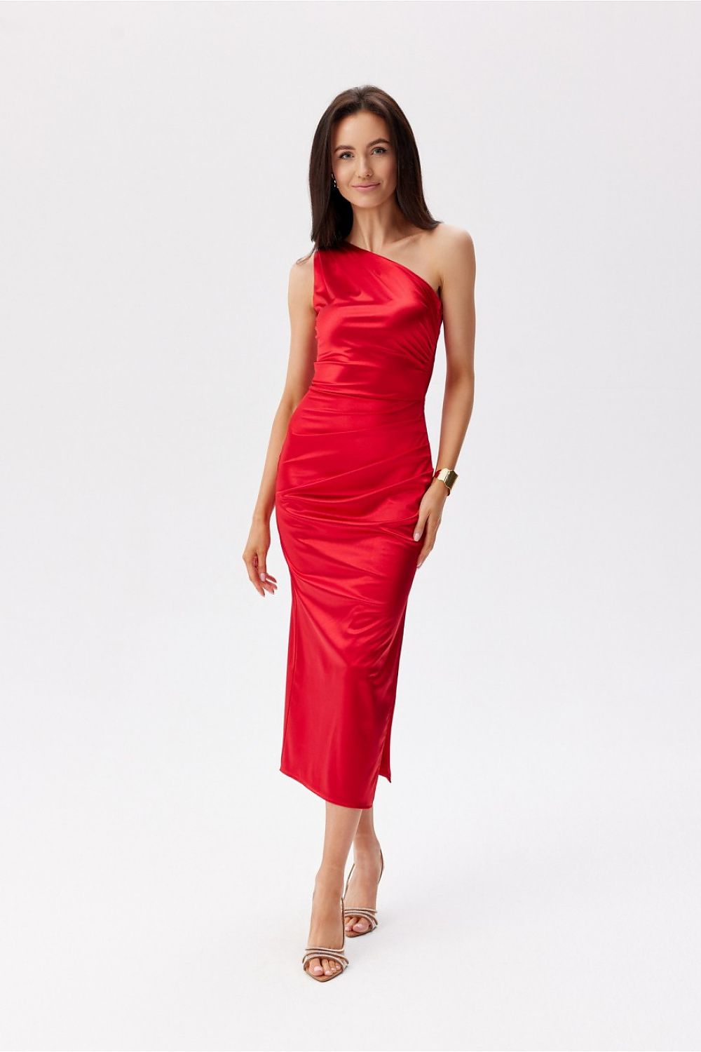 Roco Fashion Satin One-Shoulder Midi Dress