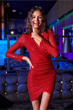 Roco Fashion Sequin Envelope Mini Dress red