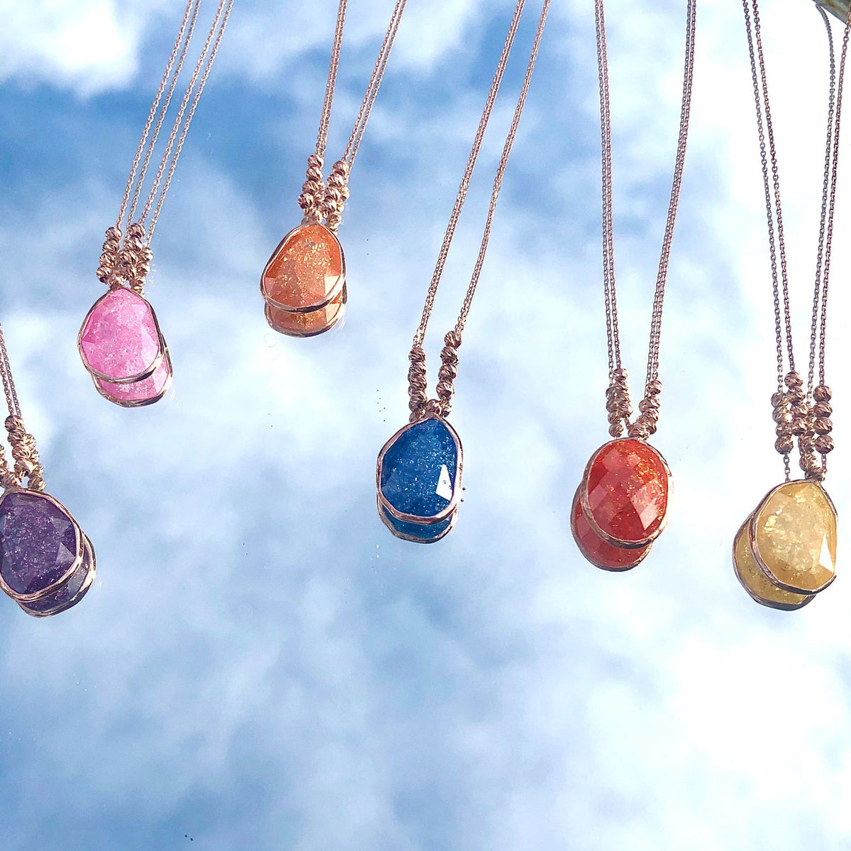 Rose Gold Plated Natural Stone Necklace with 8 Silver Beads