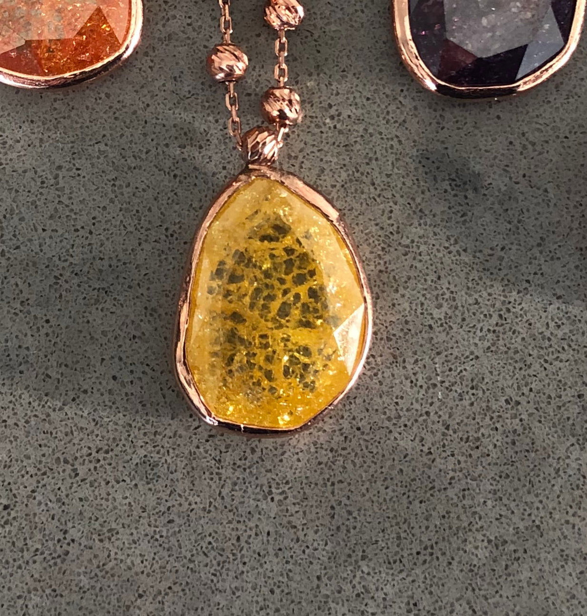 Rose Gold Plated Natural Stone Necklace with 8 Silver Beads YELLOW