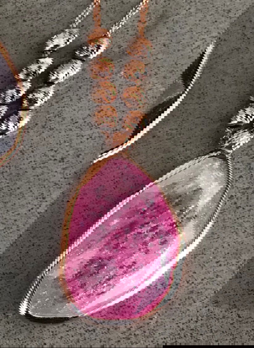 Rose Gold Plated Natural Stone Necklace with 8 Silver Beads PINK