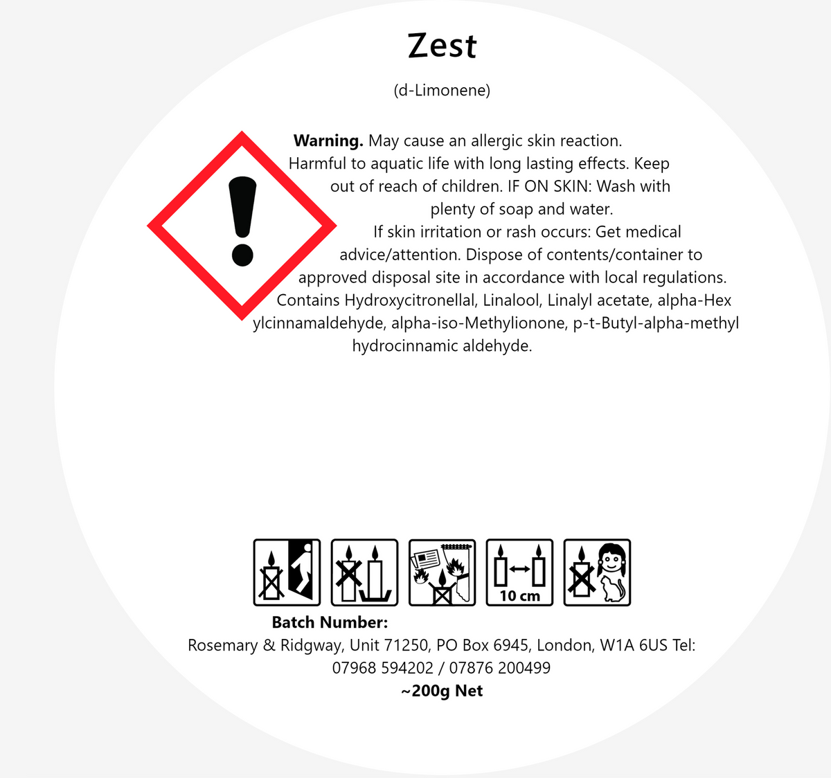 Rosemary & Ridgway Zest Luxury Handpoured Candle