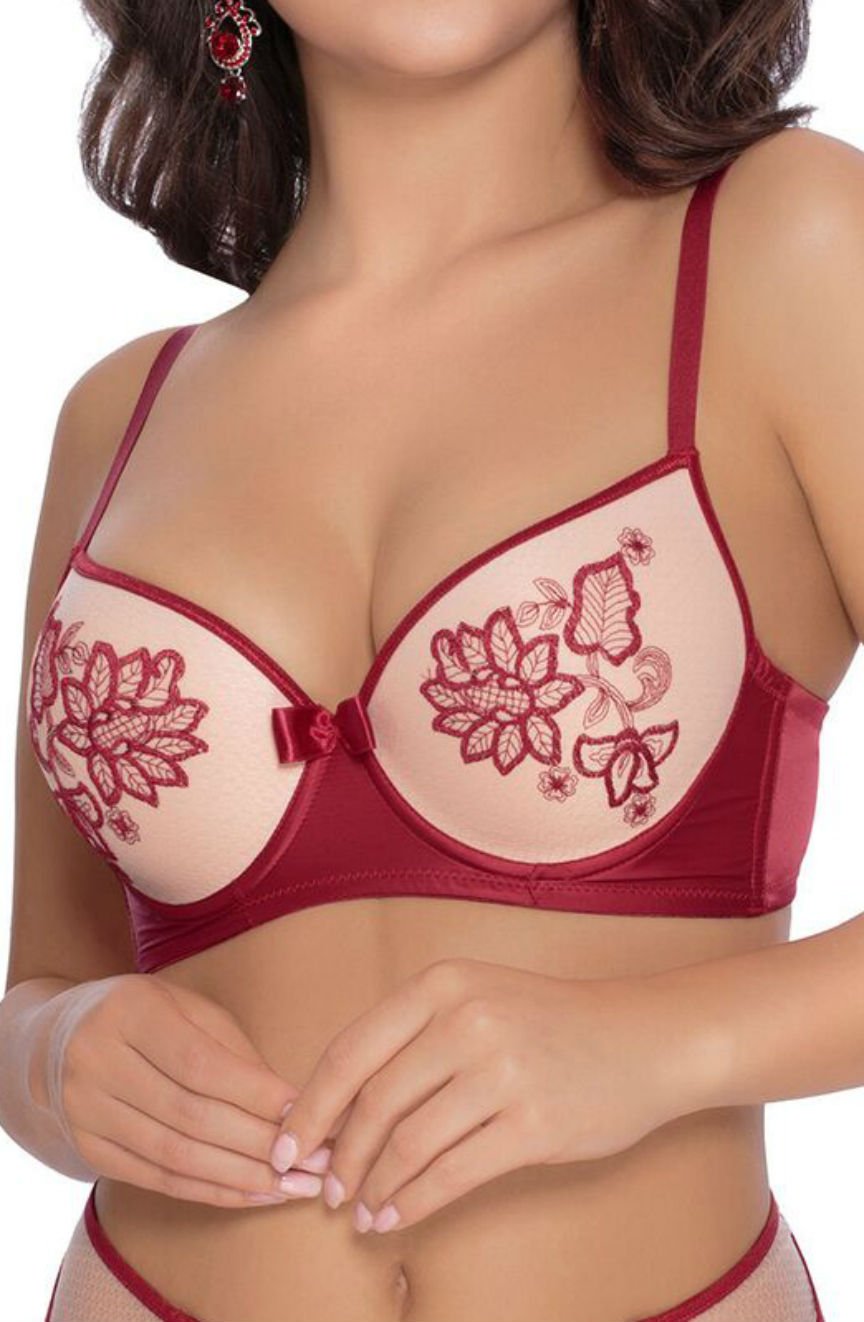 Roza Mehendi Push Up Bra Claret Red