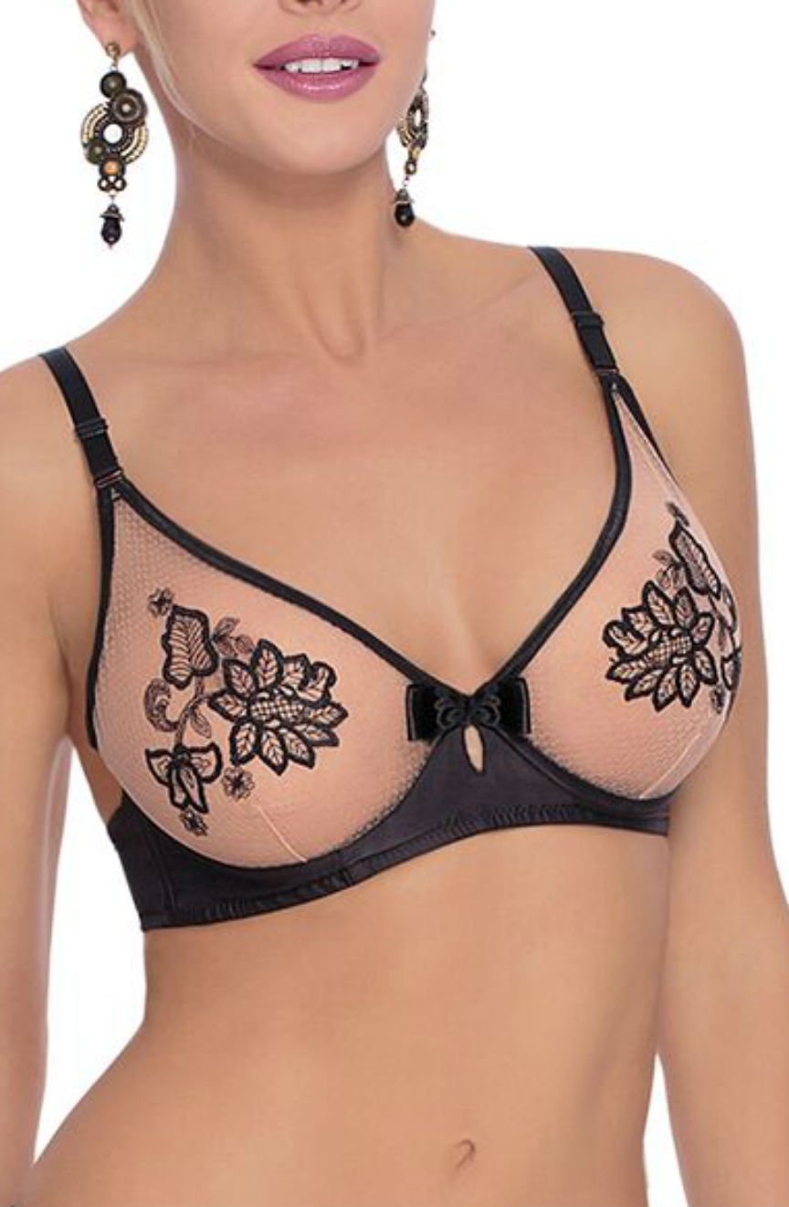 Roza Mehendi Soft Cup Bra Black & Skin