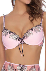 Roza Natali Pink Floral Embroidered Lace Up Bra