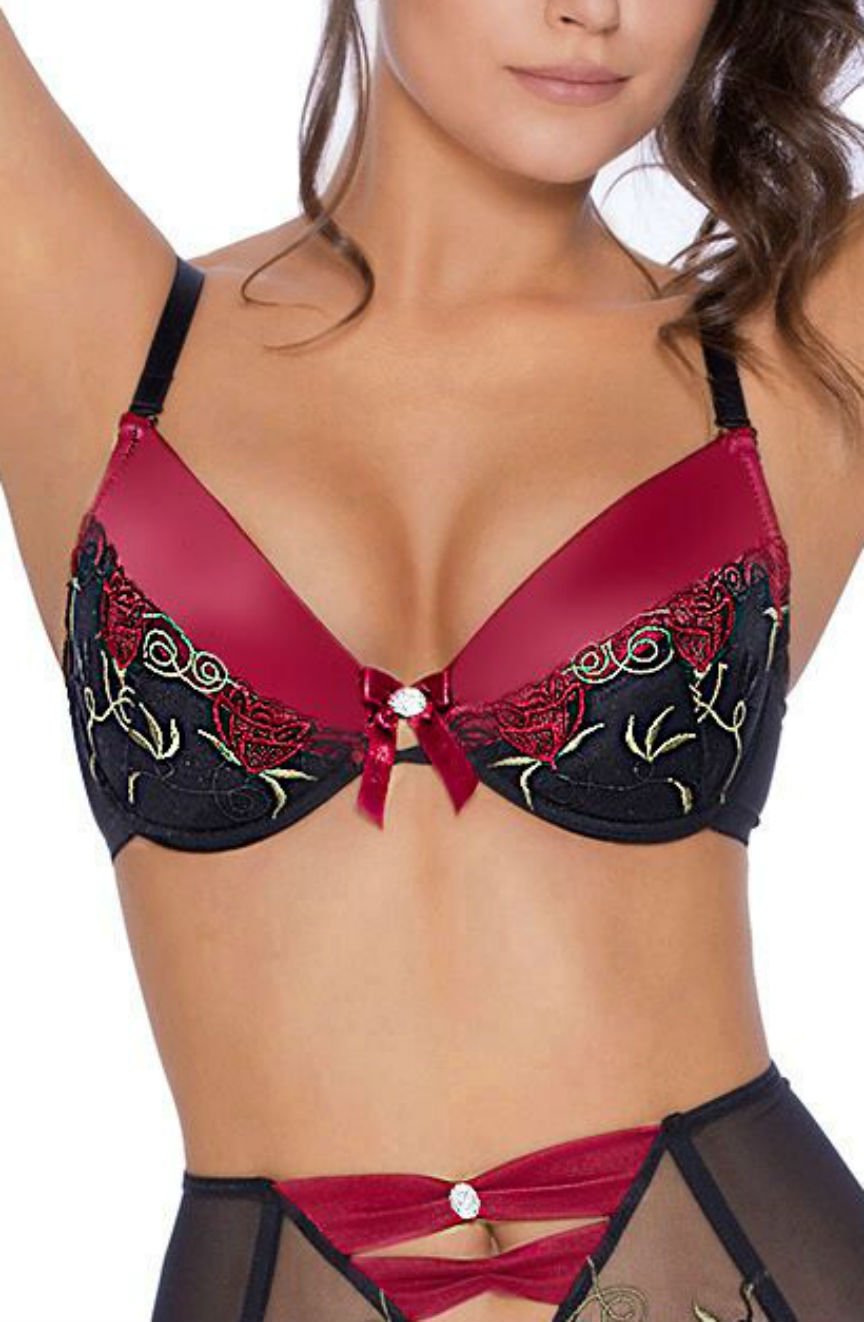 Roza Rufina Push Up Lace Bra Black & Red