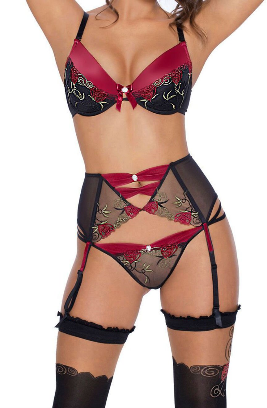 Roza Rufina Push Up Lace Bra Black & Red