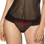 Roza Rubii Sheer Tulle Black & Red Heart Embroidered Briefs