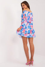 Rue Paris Floral Mini Daydress with Buffet Sleeves and Ruffled Hem