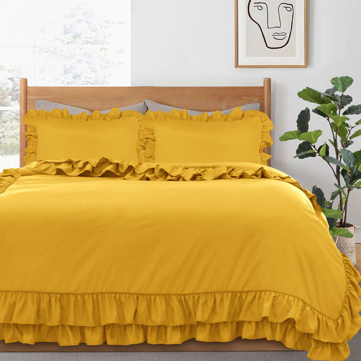 Ruffled Borders Duvet Cover Set Ochre