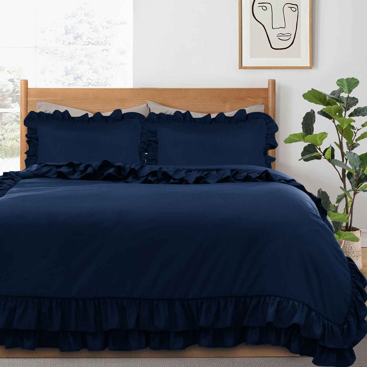 Ruffled Borders Duvet Cover Set Navy