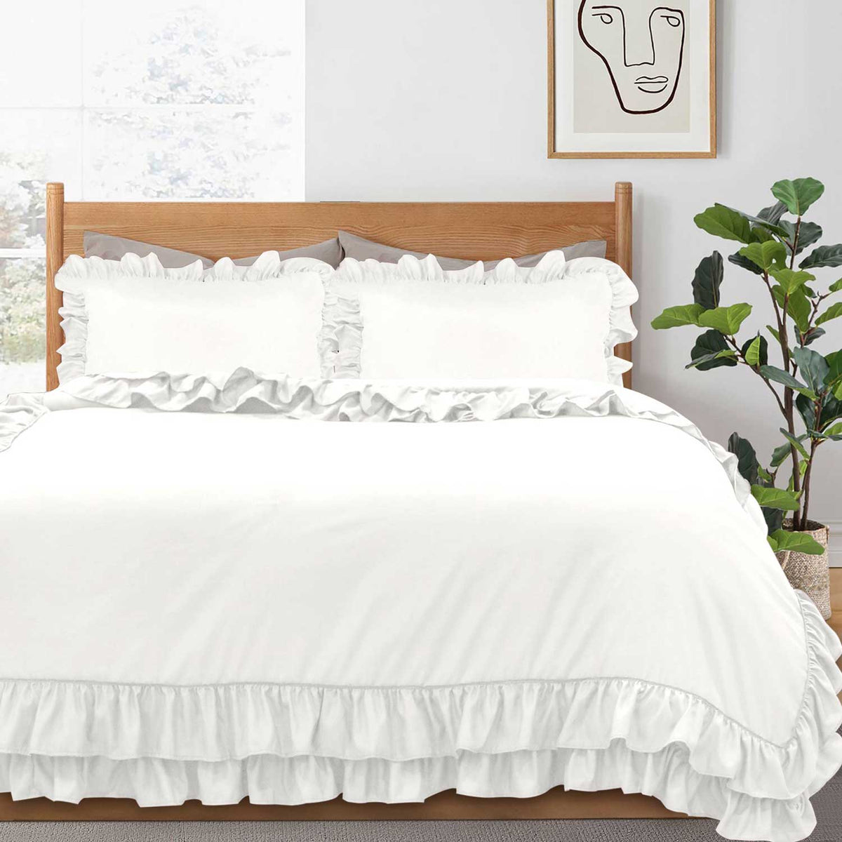 Ruffled Borders Duvet Cover Set White Super King
