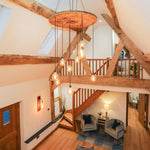 Rustic Industrial Cable Reel Cascade Chandelier 10 lamp holders