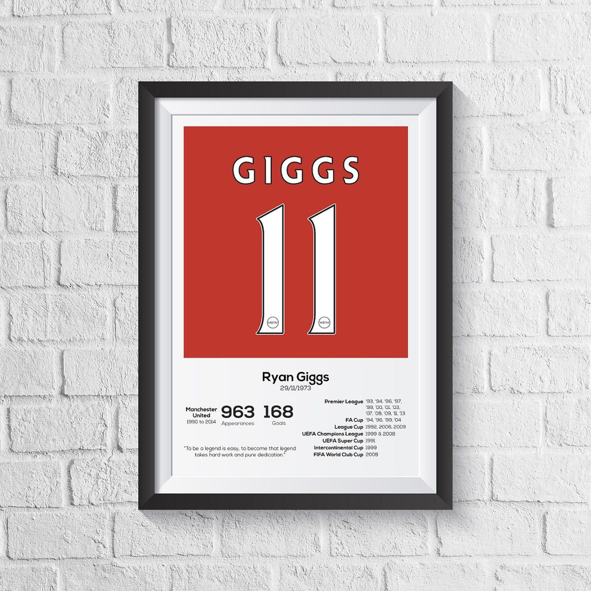 Ryan Giggs Manchester United Legend Stats Print A0 - 841mm x 1189mm