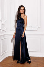Satin Asymmetric Cut Long Maxi Occasion Dress | Roco Fashion