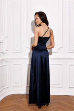 Satin Asymmetric Cut Long Maxi Occasion Dress | Roco Fashion