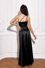 Satin Asymmetric Cut Long Maxi Occasion Dress | Roco Fashion