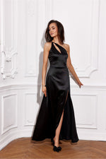 Satin Asymmetric Cut Long Maxi Occasion Dress | Roco Fashion