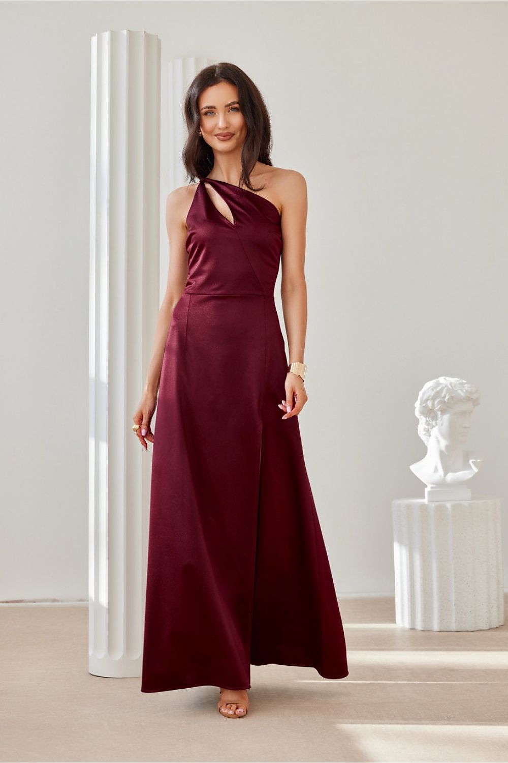 Satin Asymmetric Cut Long Maxi Occasion Dress | Roco Fashion