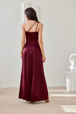 Satin Asymmetric Cut Long Maxi Occasion Dress | Roco Fashion