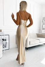 Satin Side Slit Evening Long Dress | Numoco