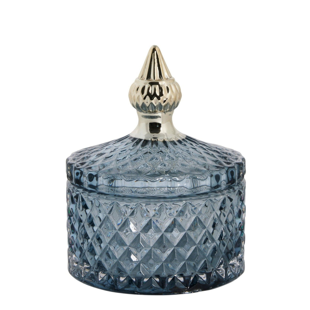 Sea Blue Pressed Glass Jar Small