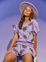 Sequin Print Casual Short-sleeve and Shorts & Top Loungewear Set