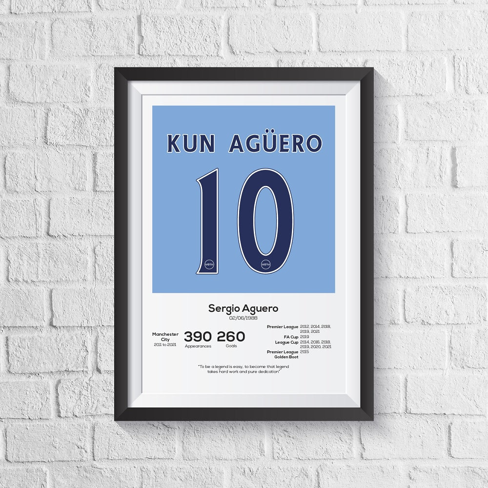 Sergio Aguero Manchester City Legend Stats Print A0 - 841mm x 1189mm