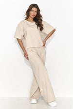 Numinou Comfort Short Sleeve Top & Trousers Loungewear Set beige