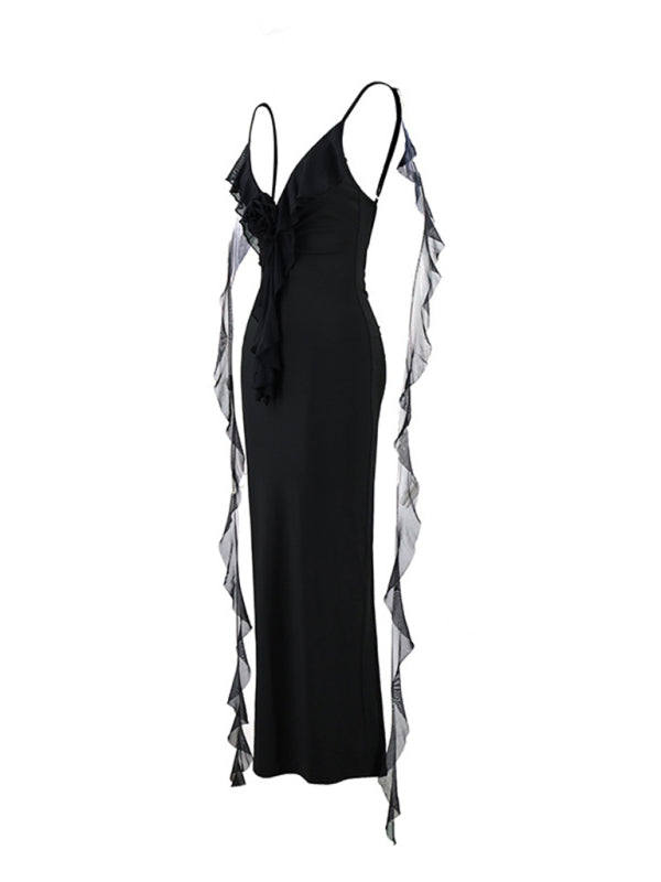 Sexy V-neck Backless Strap Fishtail Evening Fitted Maxi Dress