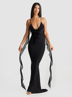 Sexy V-neck Backless Strap Fishtail Evening Fitted Maxi Dress Black