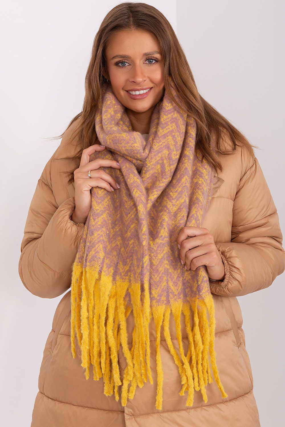 AT Geometric Shawl Scarf yellow one-size-fits-all