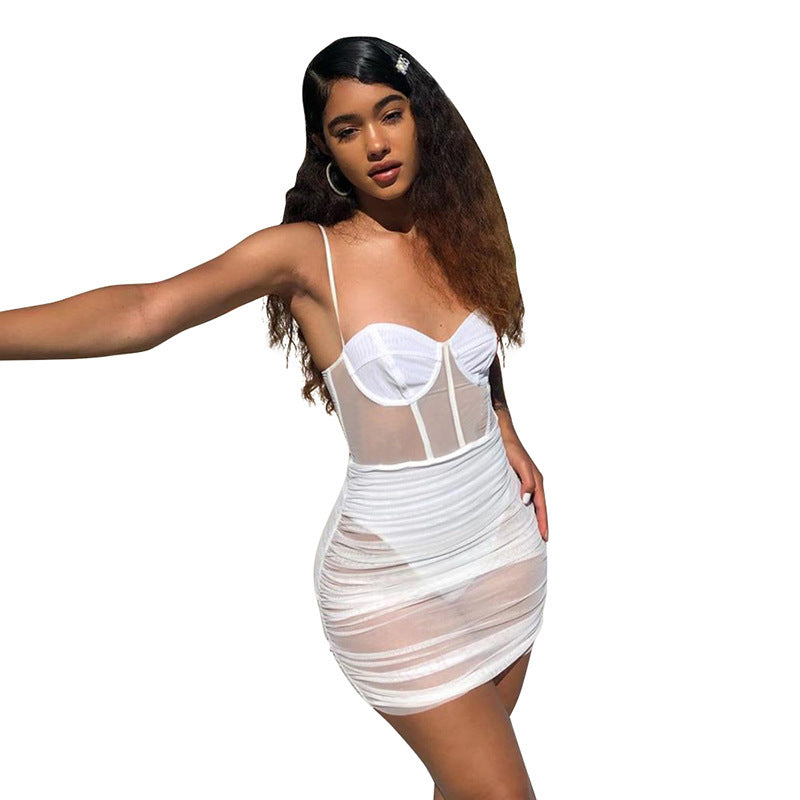 Sheer Mesh Sexy Strappy See-Through Summer Bodycon Dress White