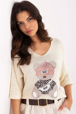 Short sleeve sweater Italy Moda beige 2 one-size-fits-all