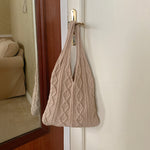 Shoulder Knitted Woolen Crochet Tote Bag Beige 55x37x2