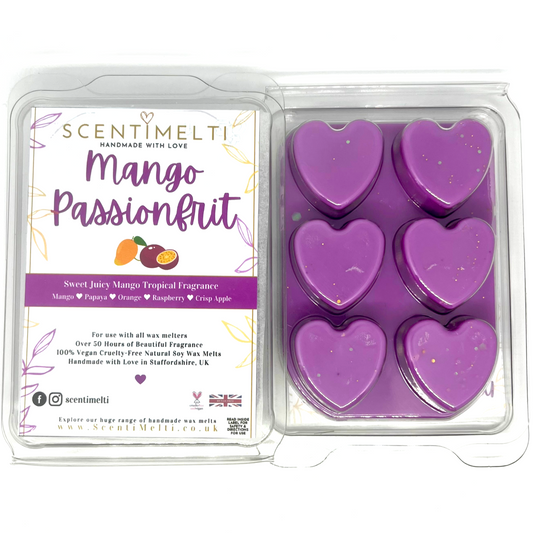 Mango & Passionfruit Heart Clamshell Wax Melts - ScentiMelti  Mango & Passionfruit Heart Clamshell Wax Melts