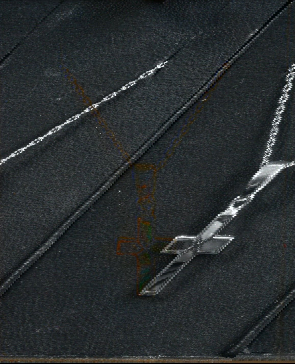 Silver Pendant on 45cm Silver Chain Various Designs Cross with green enamel