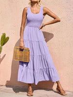 Sleeveless Round Neck Pleated A-line Maxi Dress Purple
