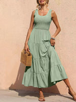 Sleeveless Round Neck Pleated A-line Maxi Dress