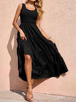 Sleeveless Round Neck Pleated A-line Maxi Dress