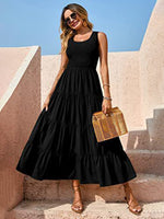Sleeveless Round Neck Pleated A-line Maxi Dress