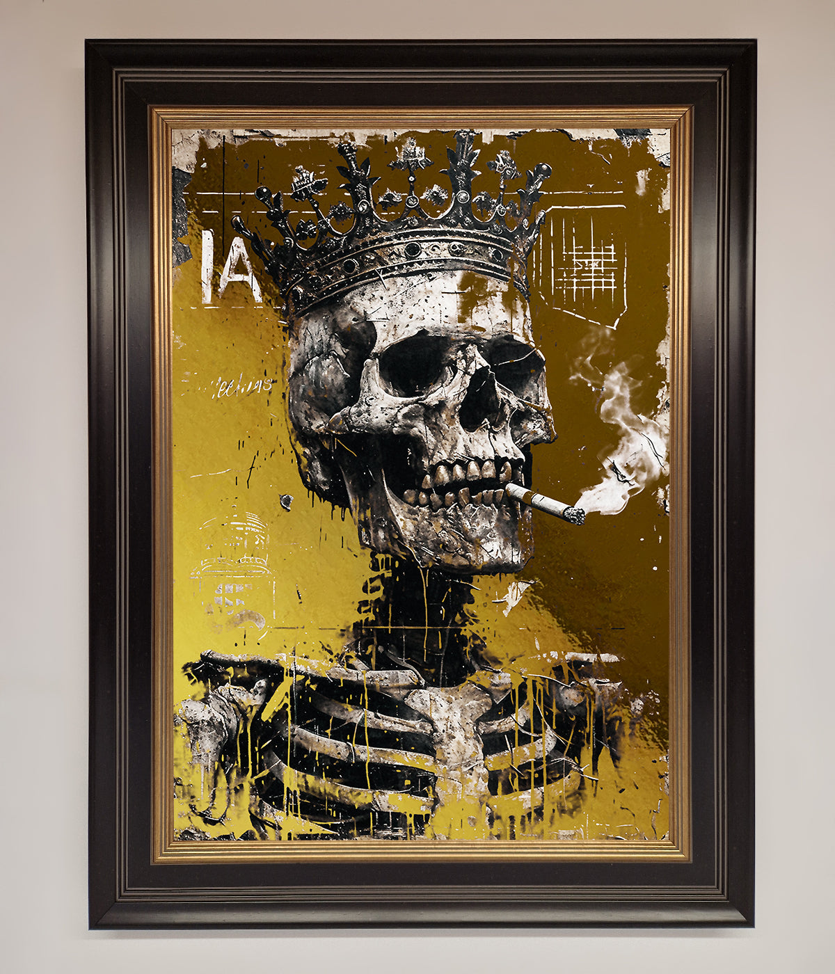 Smoking King Skull Foil Print Black Gold