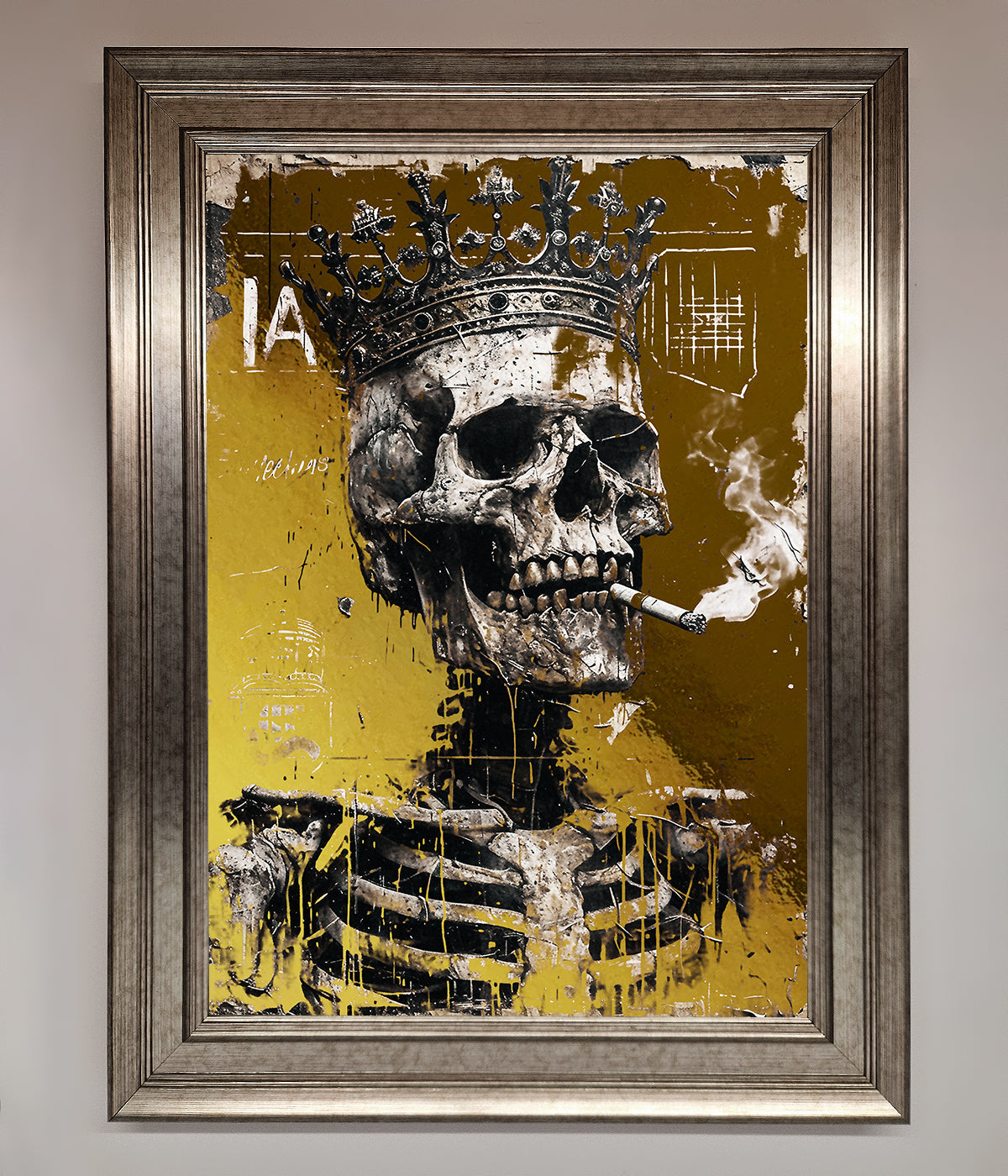 Smoking King Skull Foil Print Silver