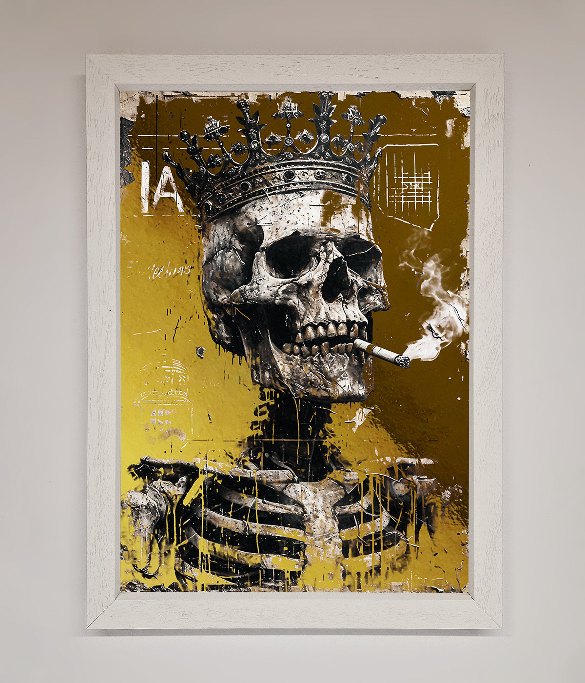Smoking King Skull Foil Print White