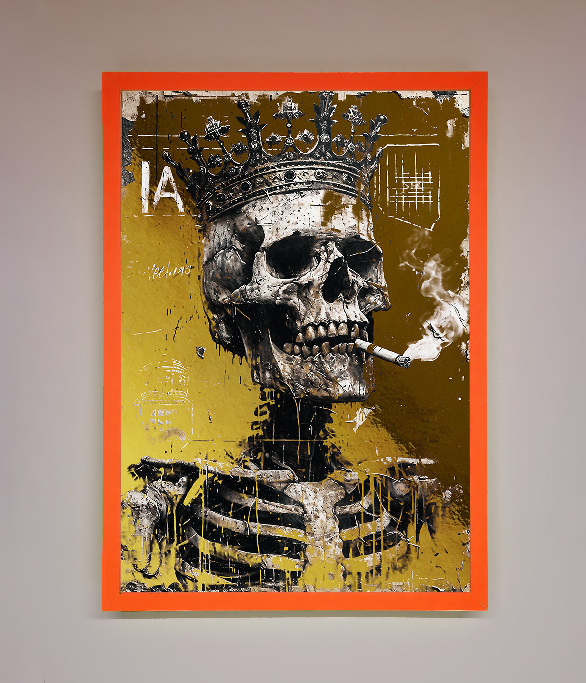 Smoking King Skull Foil Print Neon Orange