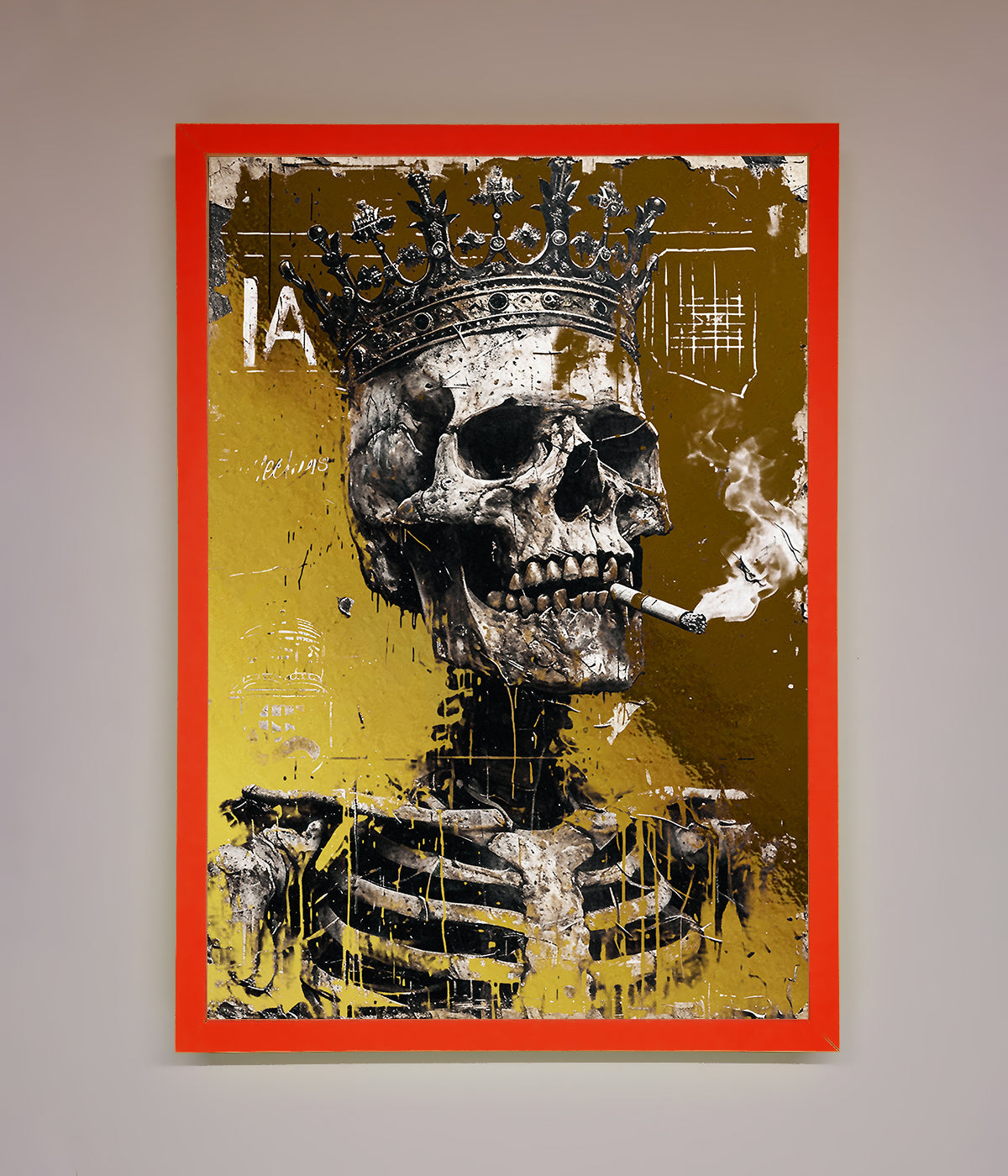 Smoking King Skull Foil Print Neon Red