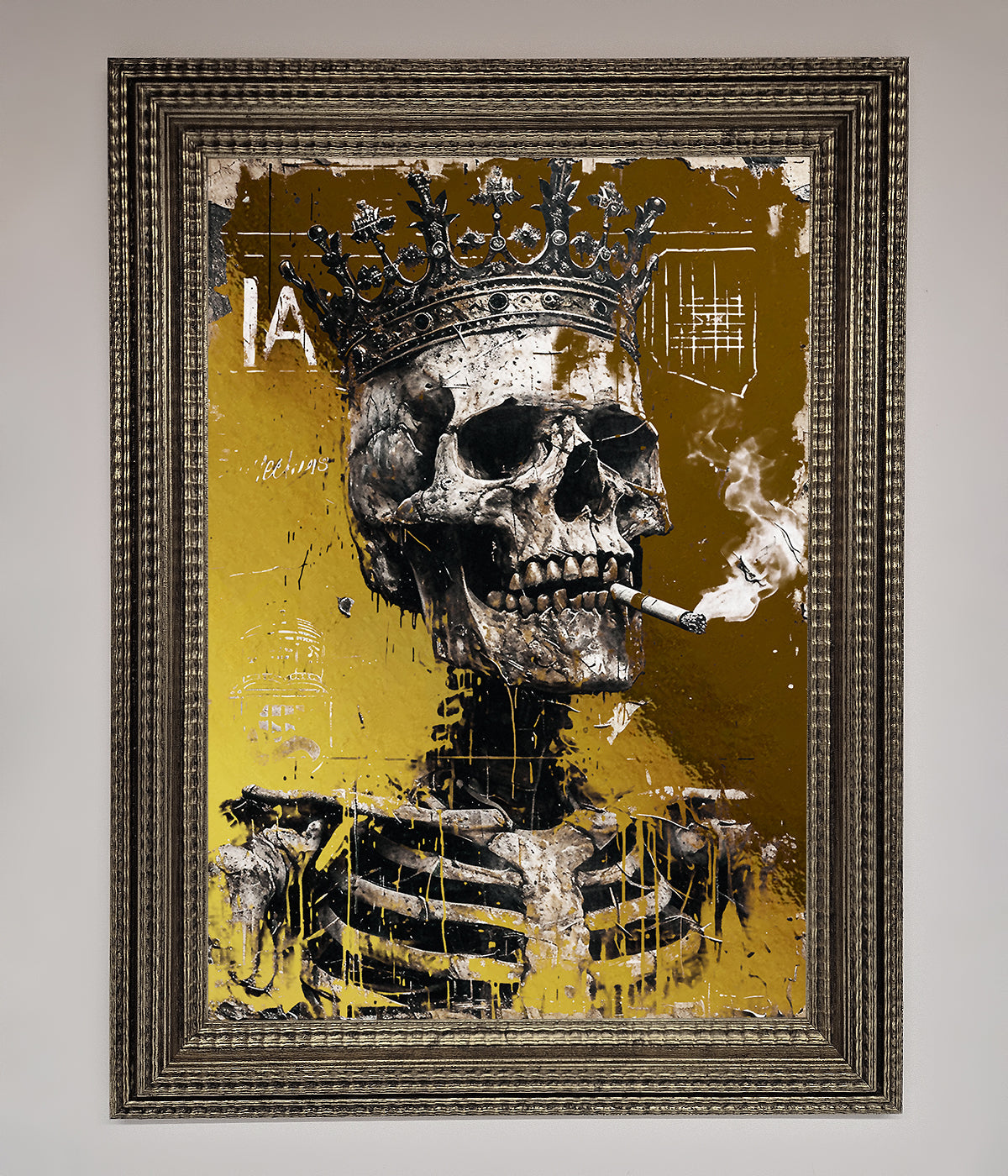 Smoking King Skull Foil Print Ornate Silver