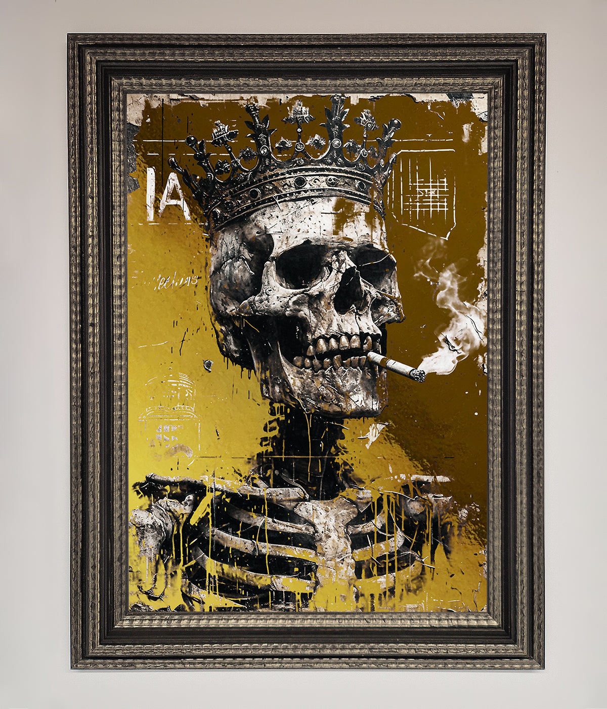 Smoking King Skull Foil Print Ornate Silver Black