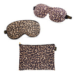 Contoured & Satin Sleep Mask Double Pack & Accessories Bag Set - Leopard